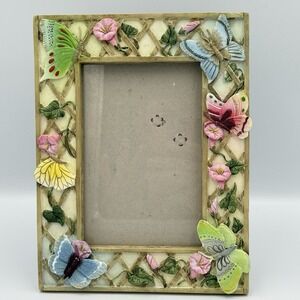 Butterflies Picture Frame Lattice Floral‎ 4x6 Photo Pastel Fairy Cottage Angel